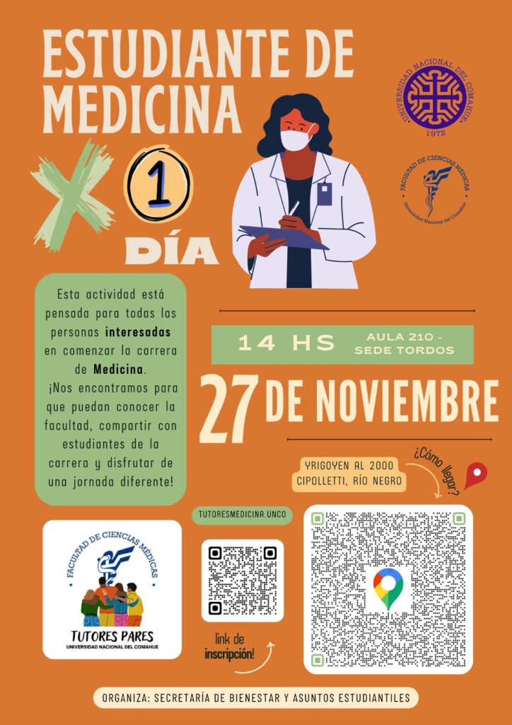 La Facultad de Ciencias Médicas invita a todas las personas interesadas en comenzar la carrera de Medicina a participar de una jornada especial para conocer la facultad, compartir con estudiantes y vivir la experiencia de ser estudiante de Medicina por un día.
